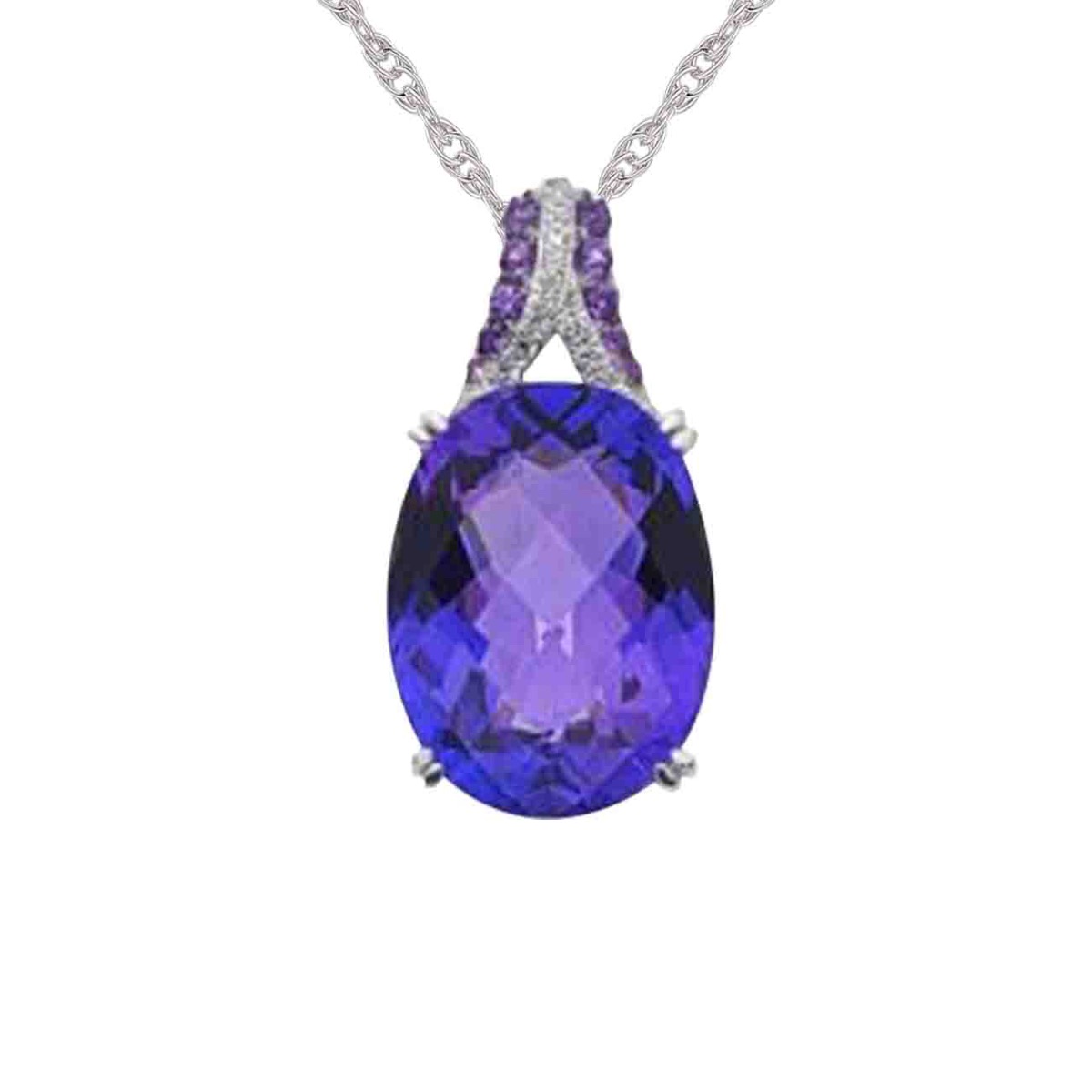 Sterling Silver Amethyst and Lab-Created White Sapphire Oval Pendant