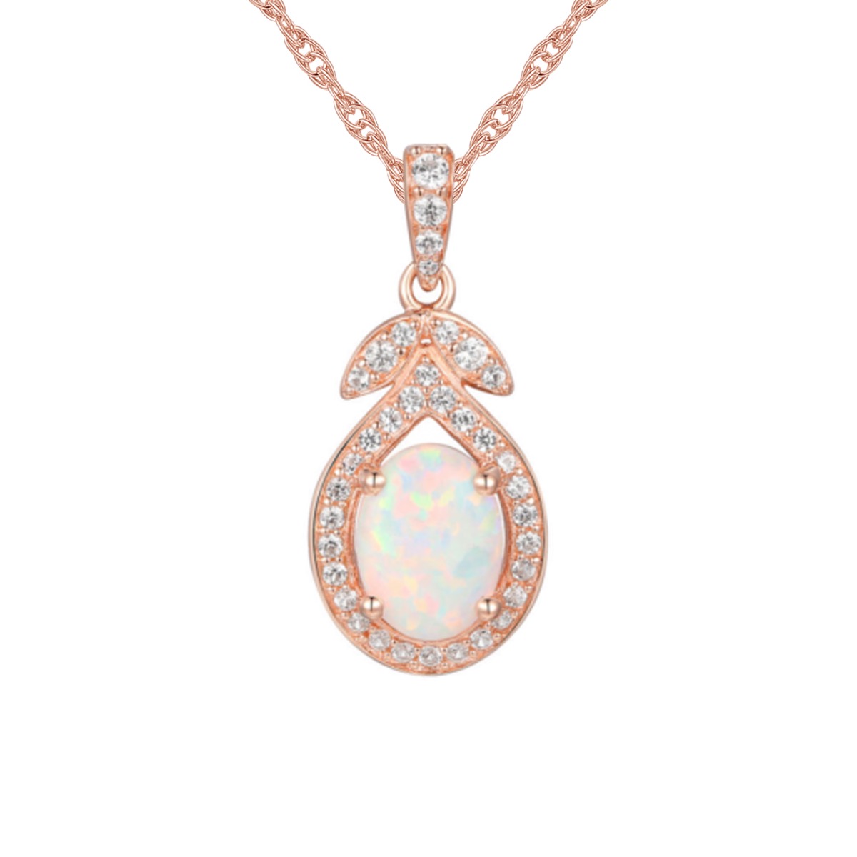 14K Rose Gold Over Sterling Silver Lab-Created Opal and Lab-Created White Sapphire Pendant