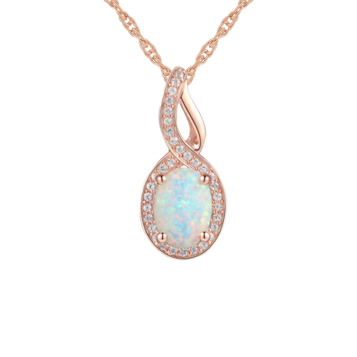 10K Rose Gold Lab-Created Opal and Lab-Created White Sapphire Pendant