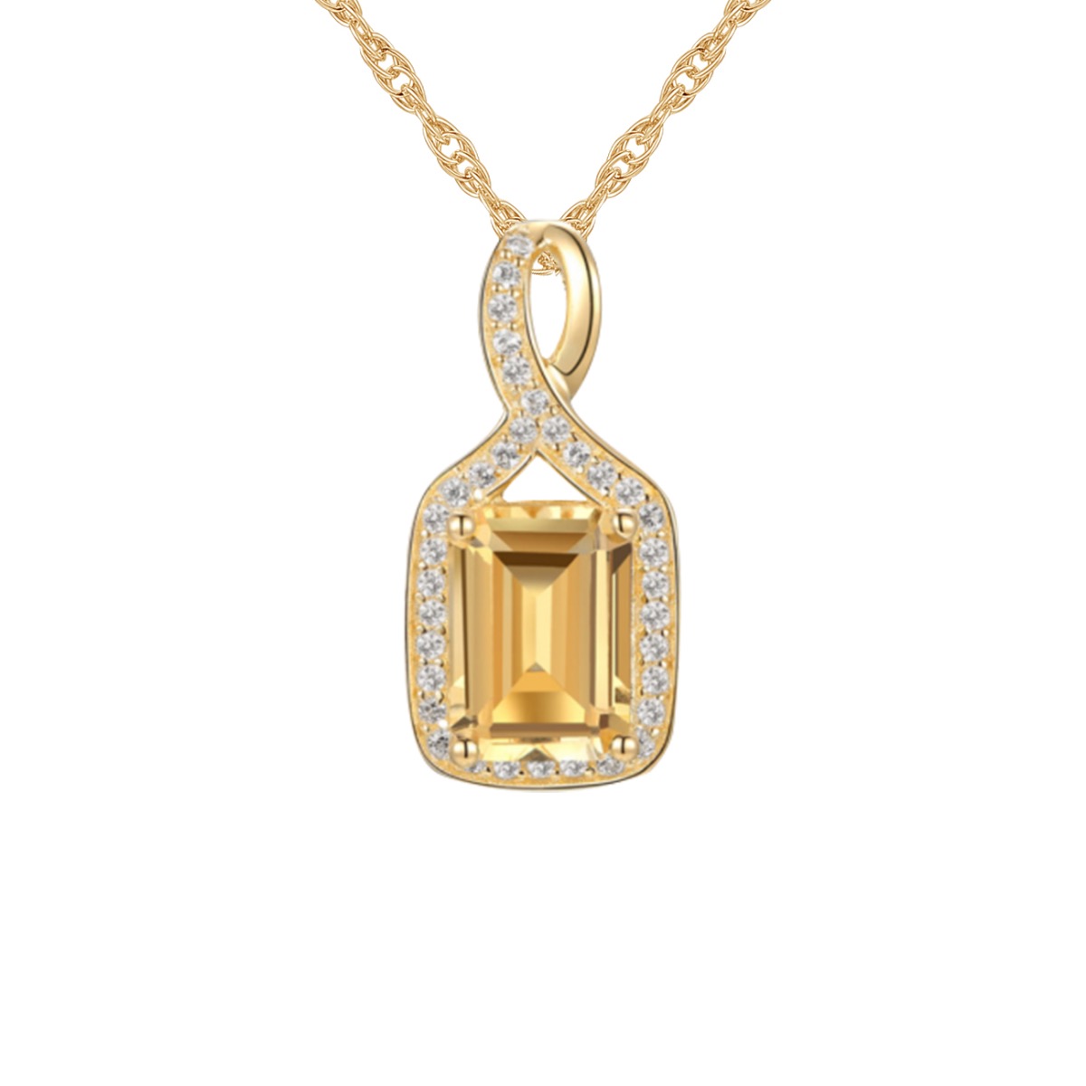 10K Yellow Gold Citrine and Lab-Created Sapphire Pendant