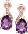  14K Rose Gold Amethyst and Diamond Accent Earrings