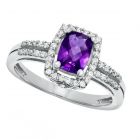 Sterling Silver Cushion Cut Amethyst and White Topaz Ring 