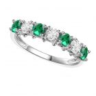 Sterling Silver Lab Created Emerald and Lab Created White Sapphire Alternating Band Ring