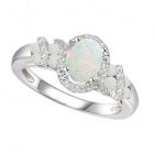  Sterling Silver Lab-Created Opal & Lab-Created White Sapphire Oval Ring