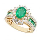 14K Yellow Gold Emerald and 3/4 CT. T.W. Diamond Ring 