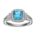Sterling Silver  Blue Topaz & Lab-Created White Sapphire Square Halo Ring