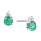 14K Gold Emerald and Diamond Stud Earrings (Your choice: Yellow or White Gold)