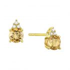 14K Gold Citrine and Diamond Stud Earrings (Your choice: Yellow or White Gold)