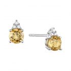14K Gold Citrine and Diamond Stud Earrings (Your choice: Yellow or White Gold)