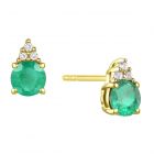 14K Gold Emerald and Diamond Stud Earrings (Your choice: Yellow or White Gold)