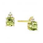 14K Gold Peridot and Diamonds Stud Earrings , (Your choice: Yellow or White, Gold)