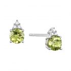 14K Gold Peridot and Diamonds Stud Earrings , (Your choice: White or Yellow, Gold)