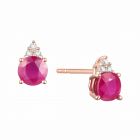 14K Gold Ruby and Diamond Stud Earrings (Your Choice: Rose, White, or Yellow Gold)