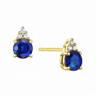 14K Gold Sapphire and Diamonds Stud Earrings , (Your choice: Yellow or White Gold)