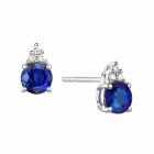 14K Gold Sapphire and Diamonds Stud Earrings , (Your choice: White or Yellow Gold)