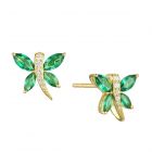 14K Yellow Gold over Sterling silver Created Emerald Dragonfly Earrings 