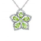 Sterling Silver Peridot and White Topaz Flower Pendant 