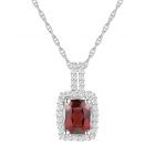 Sterling Silver Cushion Cut Garnet and White Topaz Accent Pendant 
