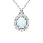 Sterling Silver Oval Lab-Created Opal and White Sapphire Pendant 