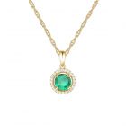 Genuine Emerald and Diamond Pendant, 10K yellow Gold 18" Rope Chain, 1/7 cttw (5mm Stone)