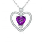 Sterling Silver Amethyst and Lab-Created White Sapphire Heart with Arrow Pendant