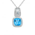 Sterling Silver Blue Topaz & Lab-Created White Sapphire Halo Pendant