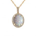 10K Yellow Gold Lab-Created Opal and 1/8 CT. T.W. Diamond Pendant 