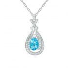Sterling Silver Oval Blue Topaz and Lab-Created White Sapphire Doorknocker Pendant