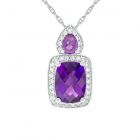 Sterling Silver Cushion Cut Amethyst and Lab-Created White Sapphire Frame Pendant