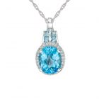 Sterling Silver Oval Blue Topaz and 1/6 CT. T.W. Diamond Frame Pendant