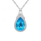 Sterling Silver Blue Topaz and Lab-Created White Sapphire Teardrop Pendant