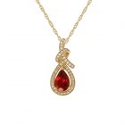 14K Yellow Gold over Sterling Silver Lab Created Ruby and Lab Created White Sapphire Pear Drop Pendant with 18" Chain 