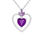 Sterling Silver Amethyst and Lab-Created White Sapphire Heart Pendant 