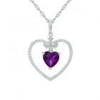  Sterling Silver Heart-Shaped Amethyst and Lab-Created White Sapphire Heart Pendant