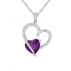  Sterling Silver Amethyst and Lab-Created White Sapphire Sweeping Heart Pendant 