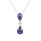 Sterling Silver Lab Created Blue and White Sapphire Pear Drop Pendant with 18" Chain 