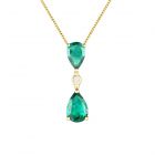 14K Yellow Gold over Sterling Silver Lab-Created Emerald and Lab Created White Sapphire Pear Drop Pendant with 18" Chain 