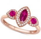 14K Rose Gold Ruby & 1/6 CT. T.W. Diamond 3-Stone Ring  