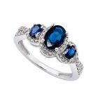 14K White Gold Sapphire and 1/4 CT. T.W. Diamond 3-Stone Ring 