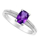 Sterling Silver Cushion Cut Amethyst and White Topaz Accent Ring