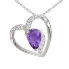 Sterling Silver Amethyst and Lab-Created White Sapphire Askew Heart Pendant