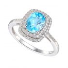 14K White Gold Blue Topaz & 1/4 CT. T.W. Diamond Ring