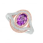 14K Rose Gold over Sterling Silver Amethyst and Lab-Created White Sapphire Frame Ring