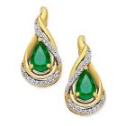 14K Yellow Gold Emerald and 1/10 CT. T.W. Diamond Stud Earrings  