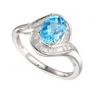 14K White Gold Blue Topaz & 1/4 CT. T.W. Diamond Swirl Ring