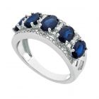 14K White Gold Sapphire and 1/3 CT. T.W. Diamond 5-Stone Band Ring