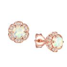 14k Rose Gold Over Silver Lab-Created Opal & Lab-Created White Sapphire Flower Stud Earrings