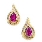 14K Yellow Gold Ruby and 1/5 CT. T.W. Diamond Stud Earrings