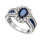 14K White Gold Sapphire and 3/4 CT. T.W. Diamond Ring 