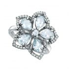 Sterling Silver Aquamarine and White Topaz Flower Ring 